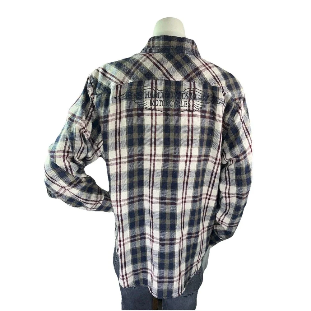 Vintage Harley Davidson Mens XL Flannel Plaid Double Pocket Board Rockabilly